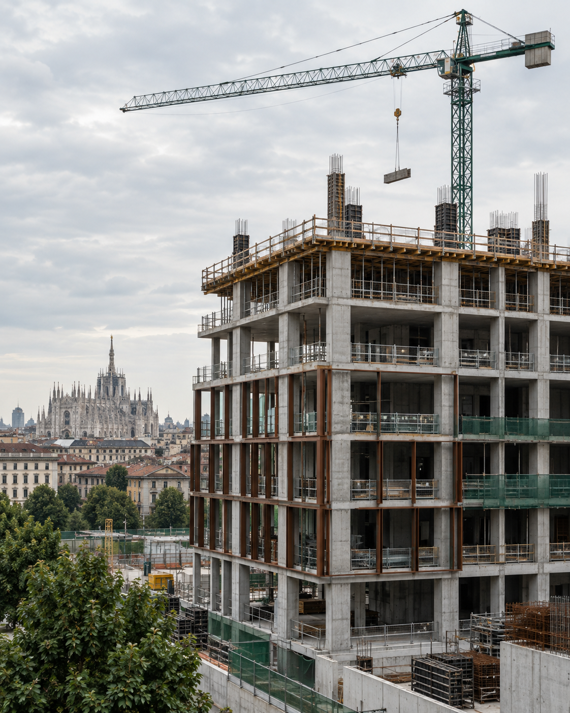 Cantiere di un edificio contemporaneo in costruzione